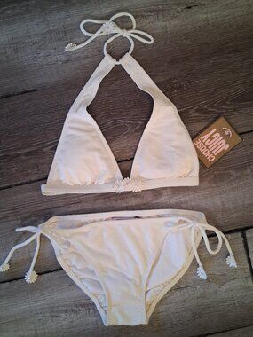 Juicy Couture Terry Daisy Chain Rhinestone Ivory Bikini Swimsuit Small NEW $219.